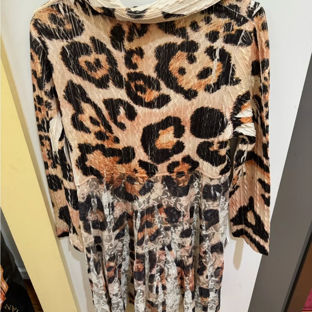 Origami Beige Leopard Print Lace Panel Dress - Picture 2 of 6